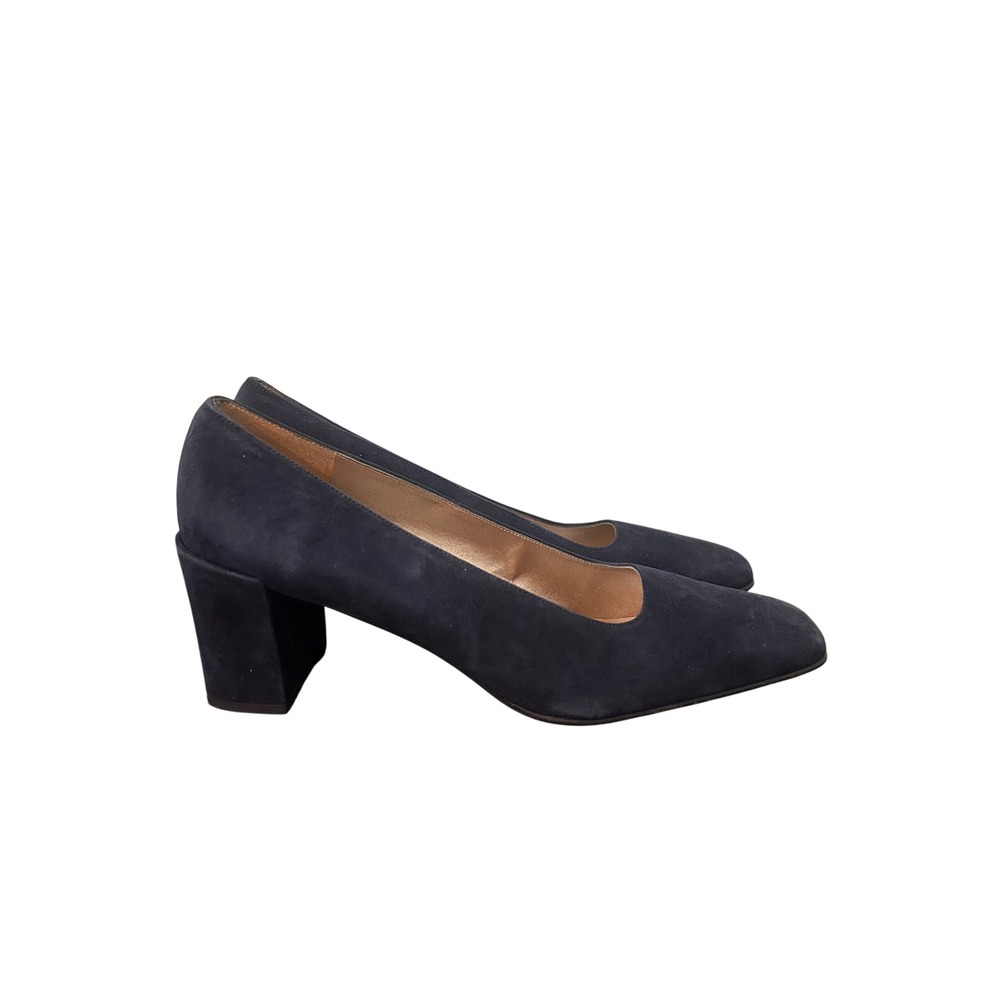 Vintage Proxy Navy Blue Suede 2.75in Block Heel Pumps Womens Size 8.5 Square Toe